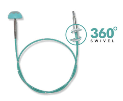 360° Swivel Teal Nylon Coated Stainless Steel Cords with Silver Connectors (With 2 Wooden End Caps & 1 Cord Key) par Knitter's Pride 'The Mindful Collection'