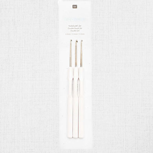 Trio of metal hooks with plastic handle by Rico