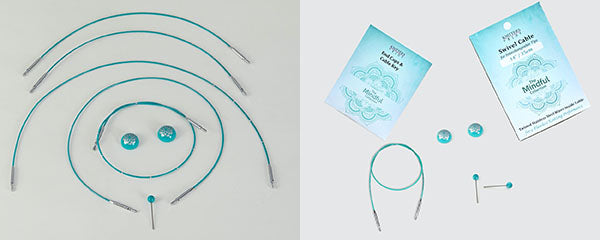 360° Swivel Teal Nylon Coated Stainless Steel Cords with Silver Connectors (With 2 Wooden End Caps & 1 Cord Key) par Knitter's Pride 'The Mindful Collection'